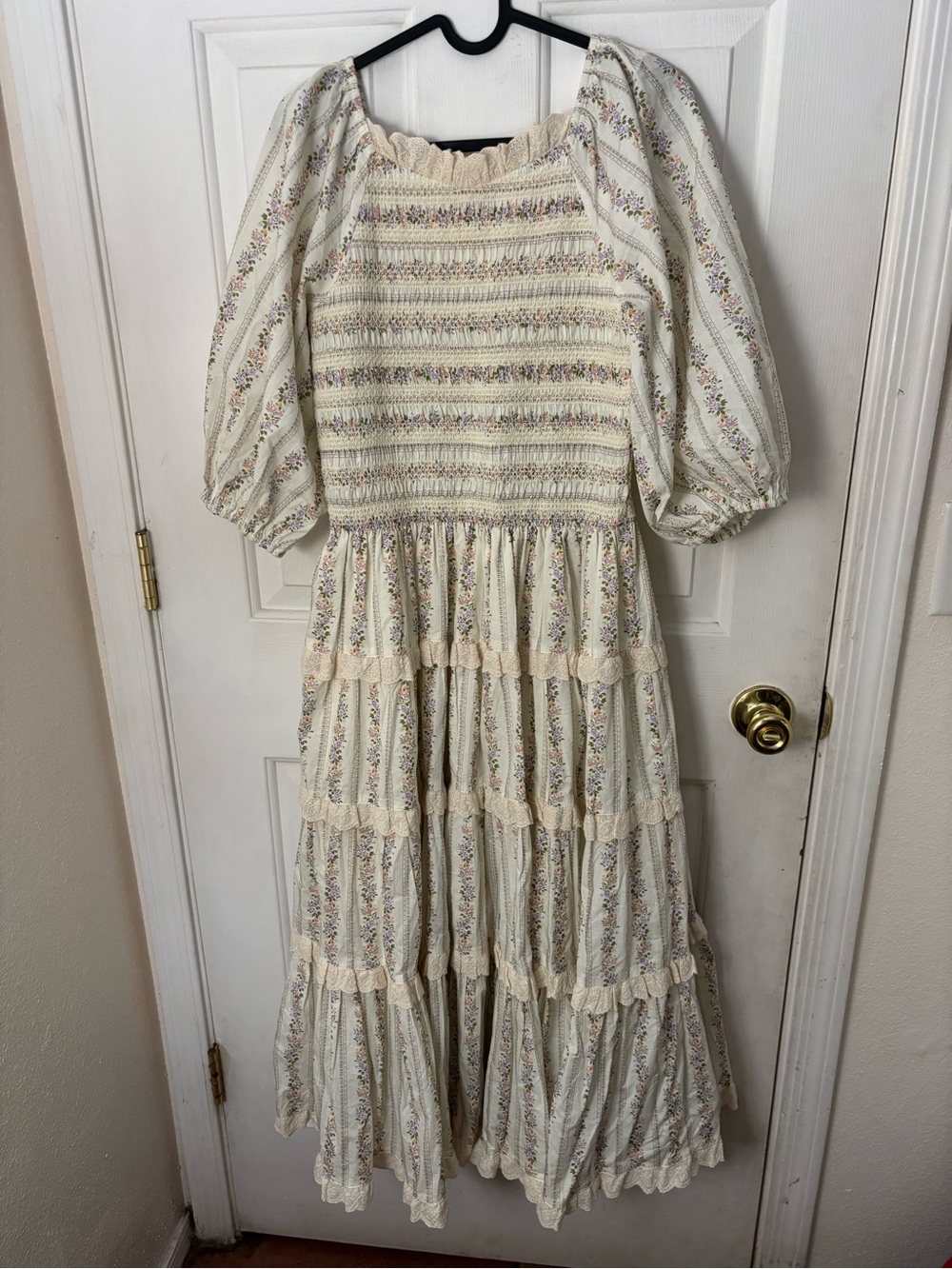 Ivy City Co Cream Floral Puff-Sleeve Tiered Maxi Dress - Picture 3 of 5